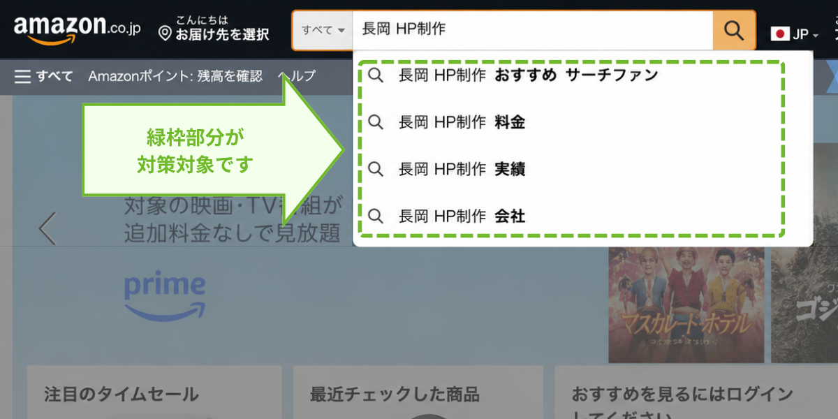 Amazonのサジェスト（検索候補）における対策対象箇所