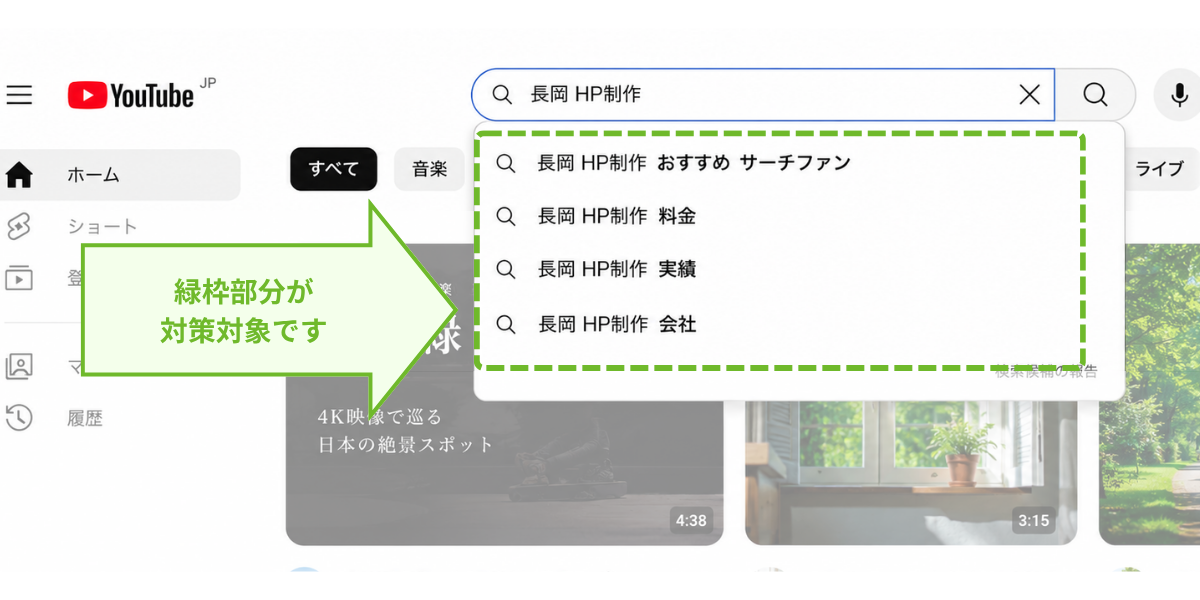 YouTubeのサジェスト（検索候補）における対策対象箇所