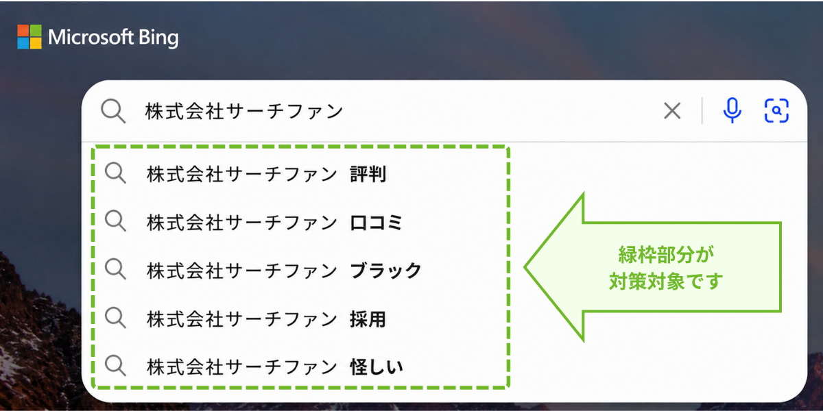 Bingのサジェスト（検索候補）における対策対象箇所